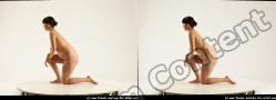 Nude Woman White Kneeling poses - ALL Pregnant Kneeling poses - on both knees long brown 3D Stereoscopic poses Pinup